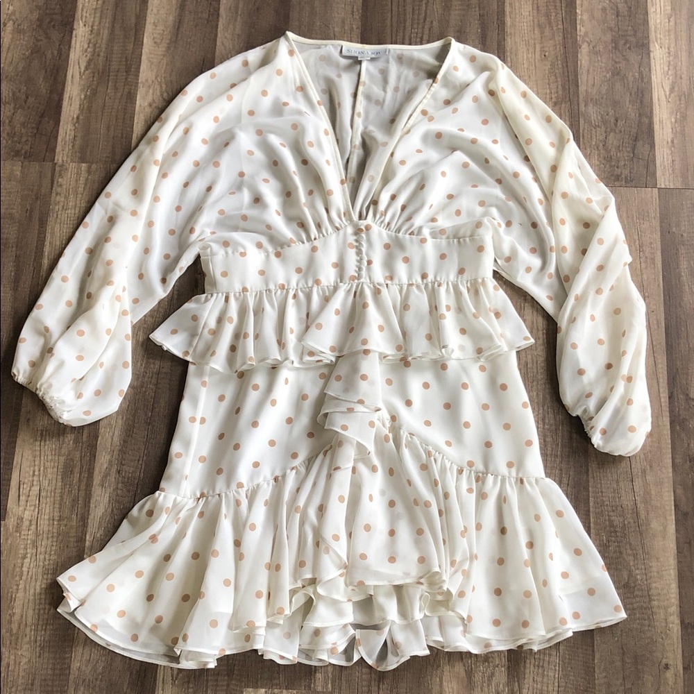 Shona Joy Sophia Plunged Ruffle Mini Polka Dot Dress 8